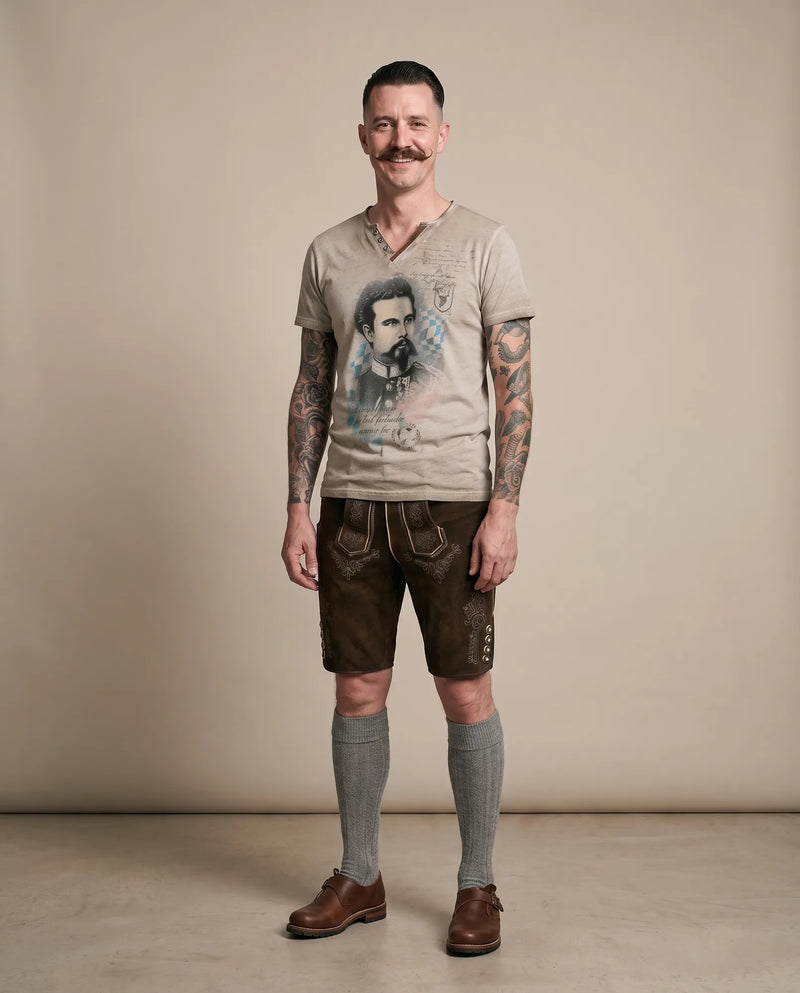 ALMONT Herren-Shirt Beige am Model, Vorderansicht – Hangowear