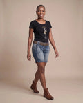 DOROTHEA LONGSHORT DENIM Damen-Hose Denim am Model in Bewegung – Hangowear