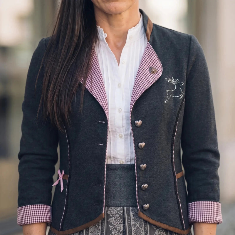 LARA Damen-Jacke Anthrazit Detailansicht am Model – Hangowear