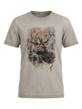 MANNI BAVARIA Herren-Trachtenshirt Beige mit Hirsch-Print Vorderansicht – Hangowear