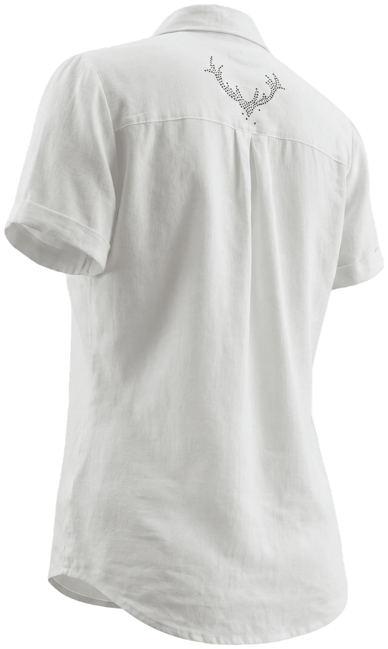 MARA Damen-Bluse Weiß Rückansicht in Trageform – Hangowear