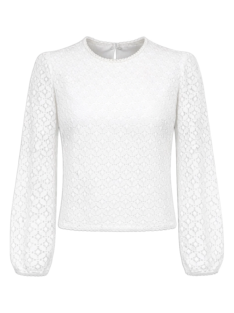 MELBA Damen-Trachtenbluse Offwhite Häkelspitze Vorderansicht – Hangowear