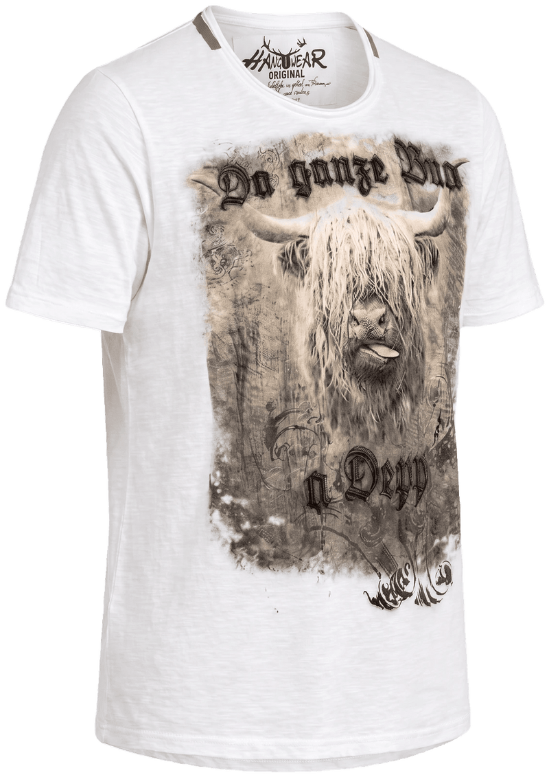 MERLIN Herren-Shirt Weiß Vorderansicht in Trageform – Hangowear