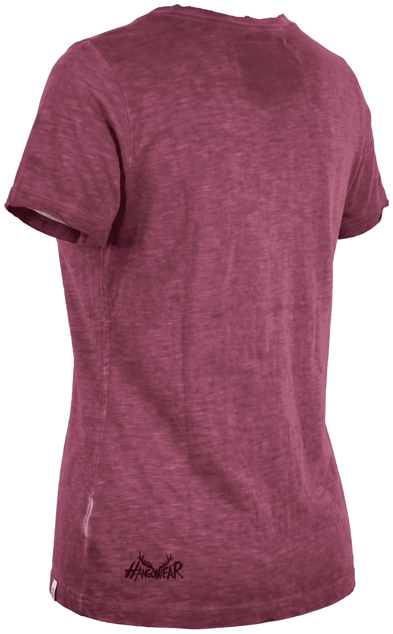 MINDY Damen-Shirt Weinrot Rückansicht in Trageform – Hangowear