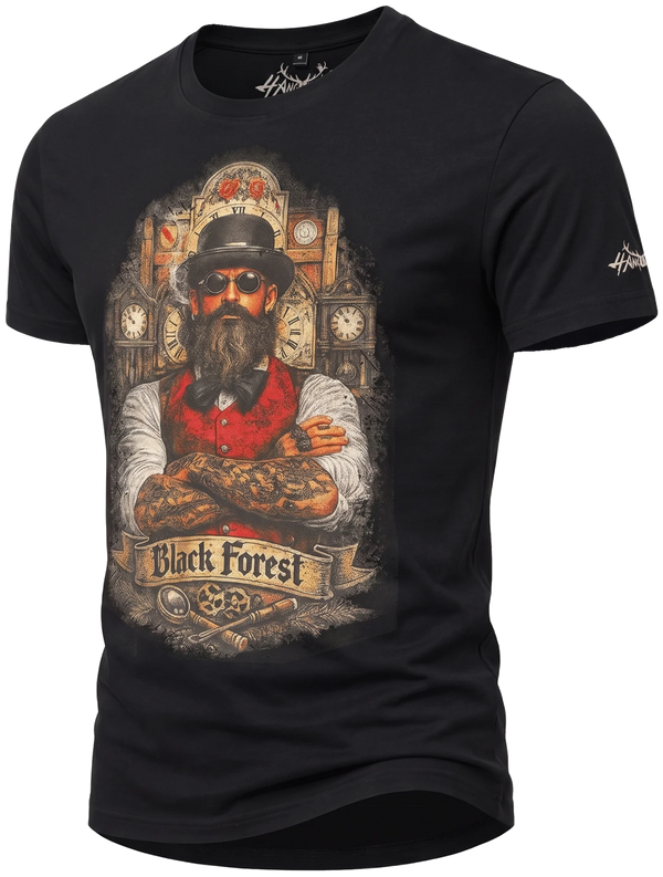 MORTEN Herren-Shirt Schwarz Vorderansicht in Trageform – Hangowear