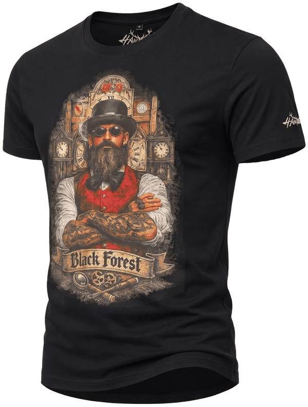 MORTEN Herren-Shirt Schwarz Vorderansicht in Trageform – Hangowear