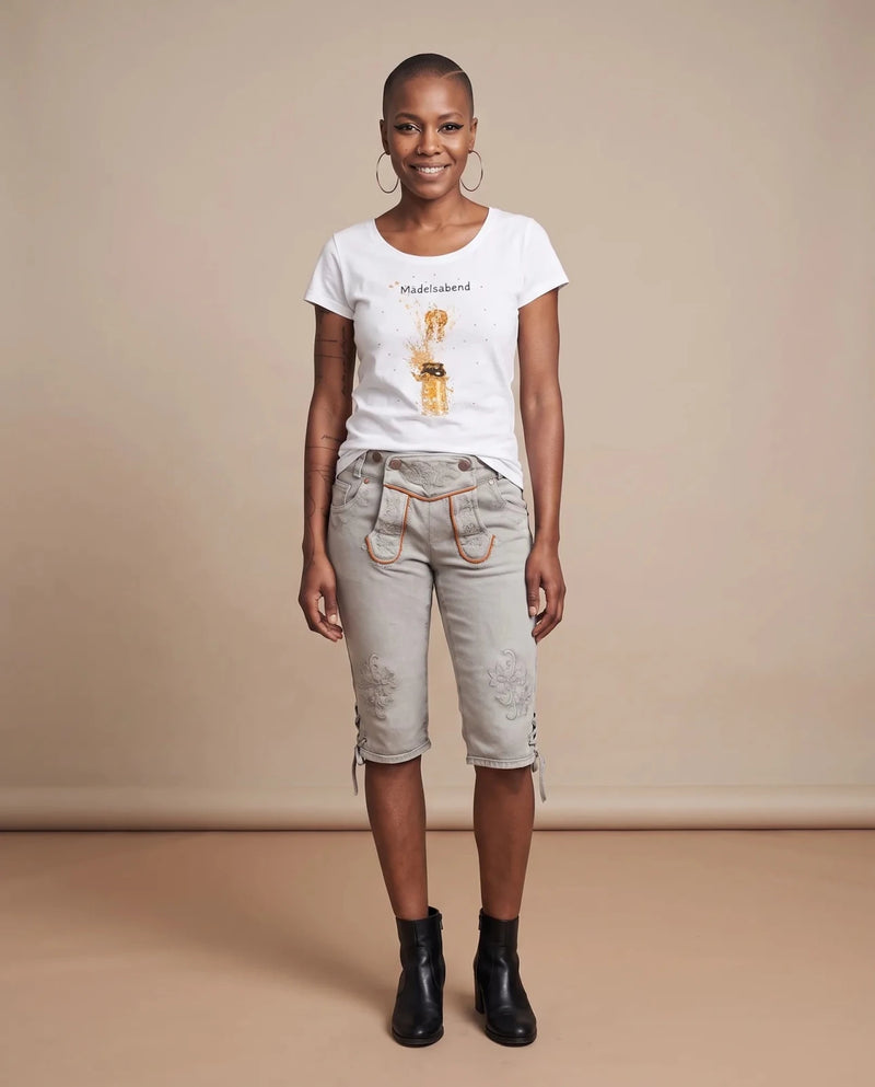 OVIDA BERMUDA Damen-Hose Hellgrau am Model, Vorderansicht – Hangowear
