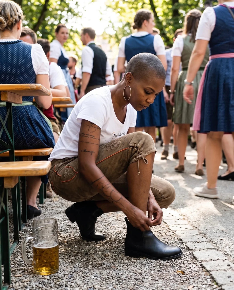OVIDA BERMUDA Damen-Hose Schlamm am Model im Biergarten – Hangowear
