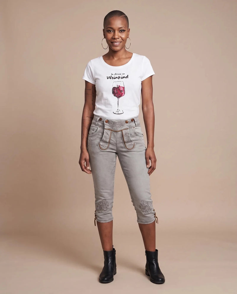 OVIDA KNIEBUND Damen-Hose Hellgrau am Model, Vorderansicht – Hangowear