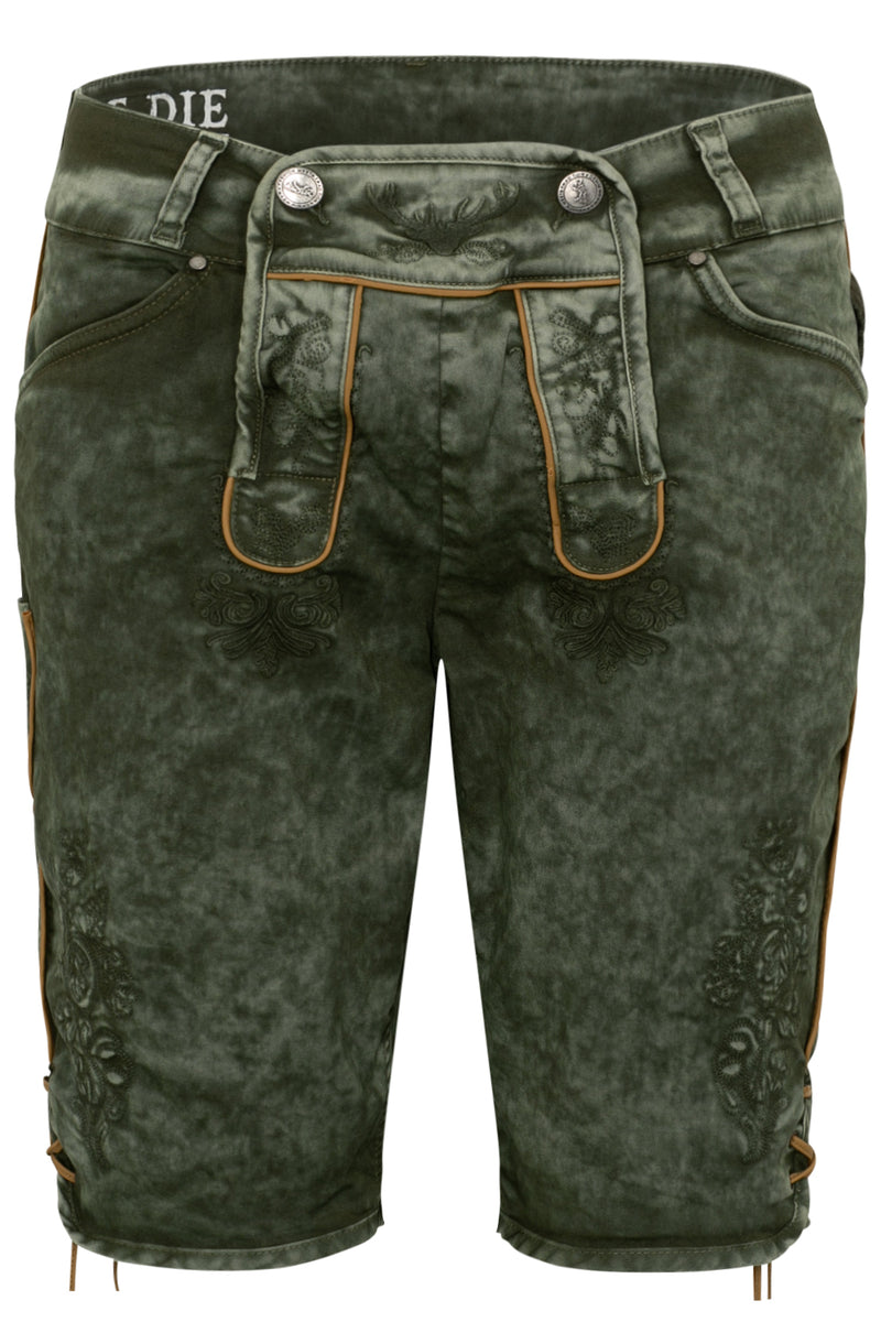 RALKO Herren Trachten-Lederhose in Oliv – Hangowear Vegane Kurze Hose für Volksfest und Wiesn Outfit