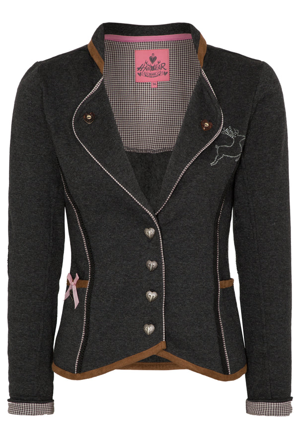Hangowear LARA Trachtenjacke Damen Anthrazit – Sweat-Blazer mit Hirschhorn-Knöpfen für Oktoberfest