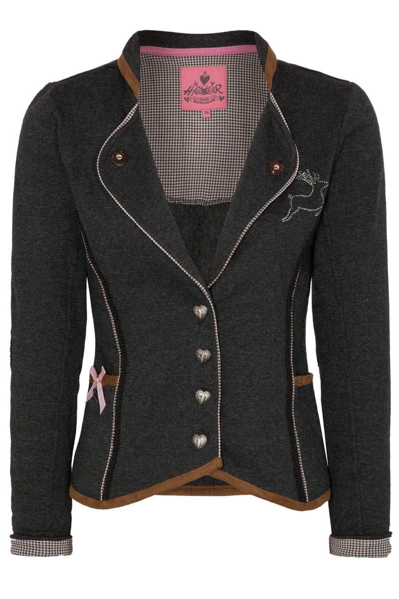 Hangowear LARA Trachtenjacke Damen Anthrazit – Sweat-Blazer mit Hirschhorn-Knöpfen für Oktoberfest