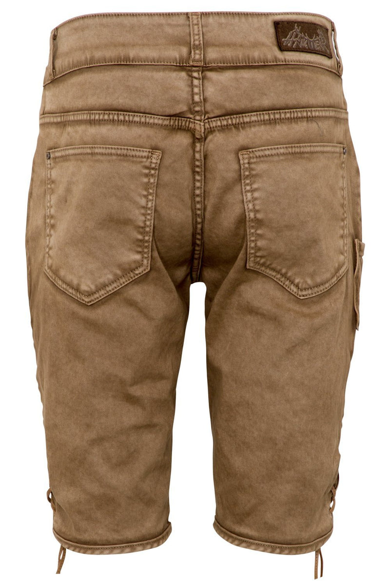 Modell RALKO von Hangowear – Herren Vegane Kurze Lederhose mit Latz-Stickerei und Hirschkopf-Motiv