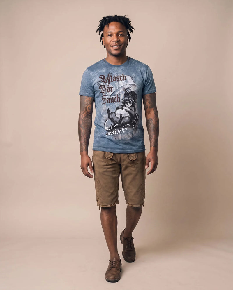 BODO Herren-Shirt Blau am Model in Bewegung – Hangowear