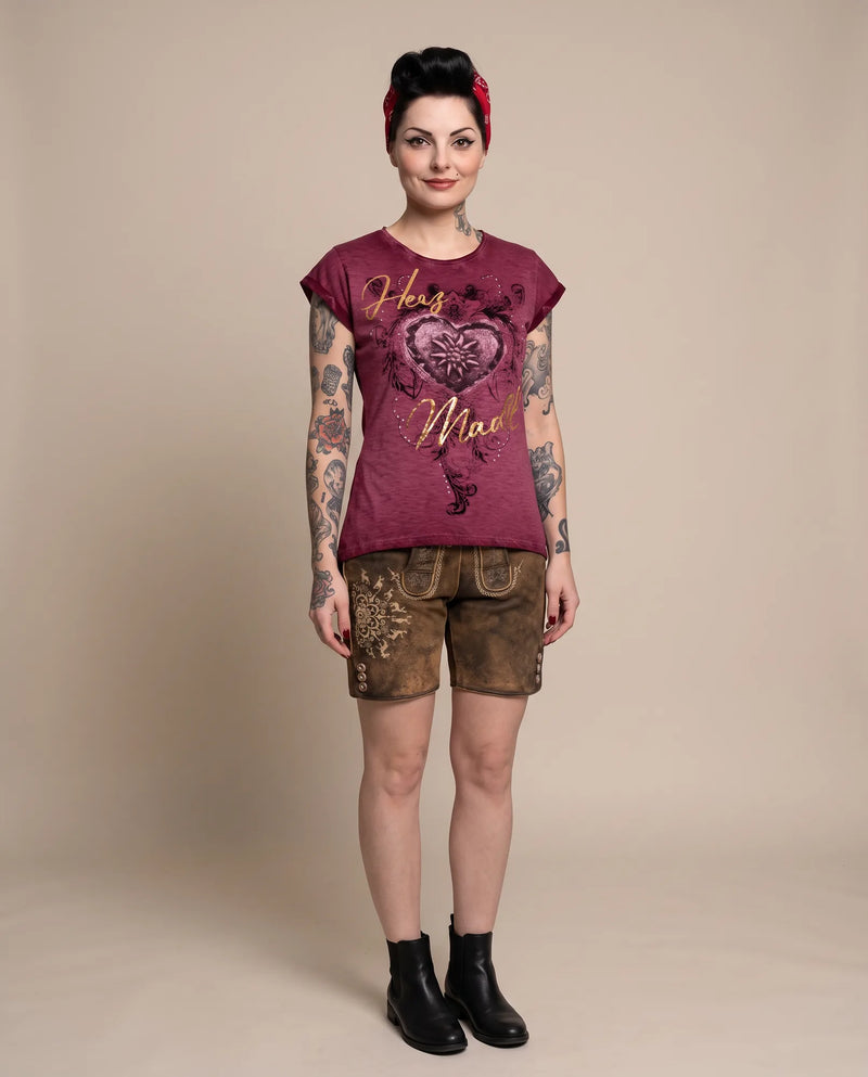 DILARA Damen-Shirt Weinrot am Model, Vorderansicht – Hangowear