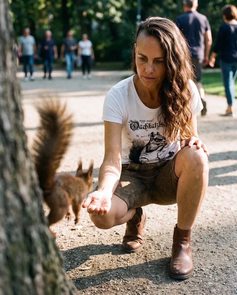 DORLE Damen-Shirt Weiß am Model im Park – Hangowear