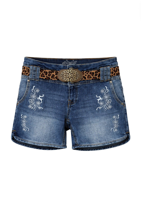 DOROTHEA LEOBELT Trachten-Jeans Damen – Hangowear Lederhosenersatz mit Leopard-Muster