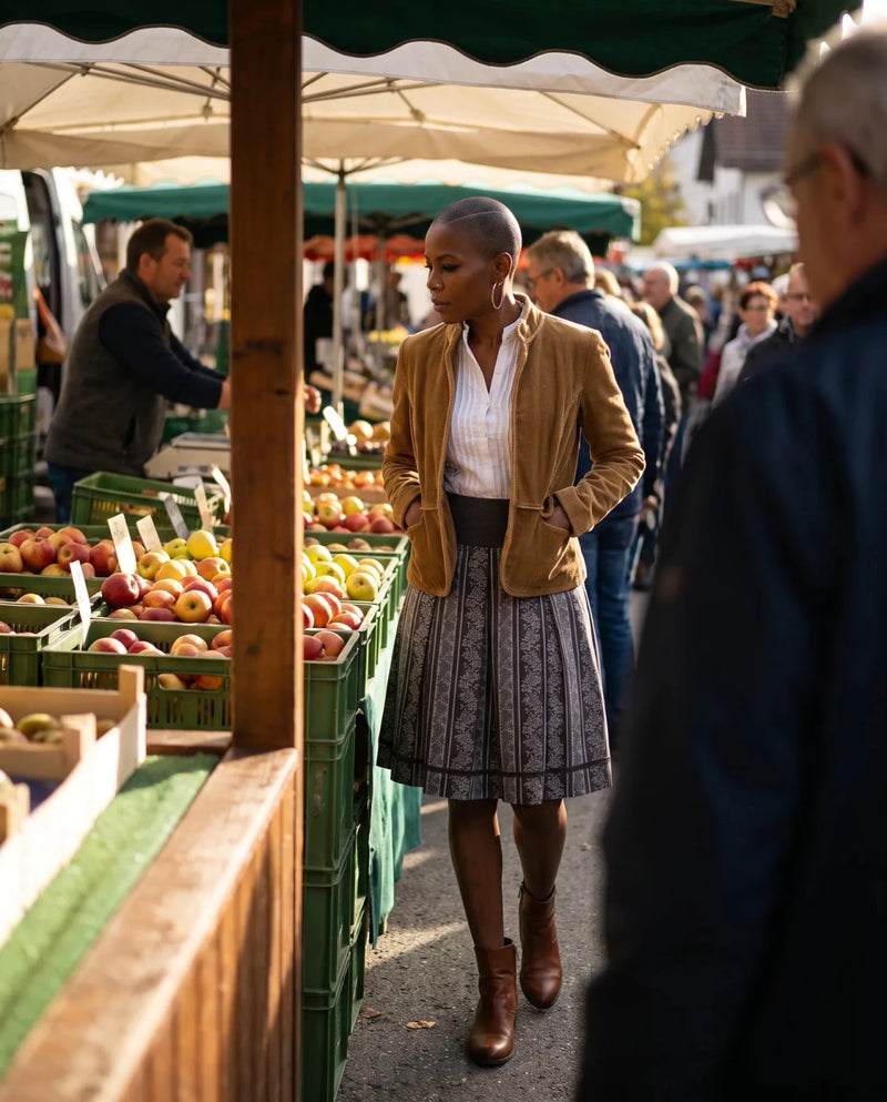 FIRENZE CORD Damen-Jacke Hellbraun am Model auf dem Herbstmarkt – Hangowear