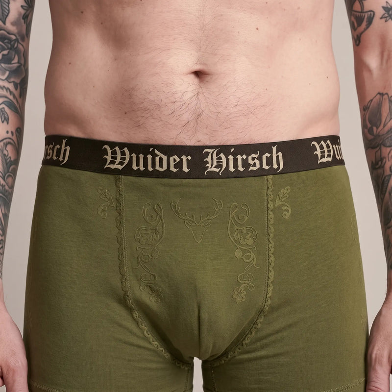 KIRK Herren-Wäsche Oliv Detailansicht am Model – Hangowear