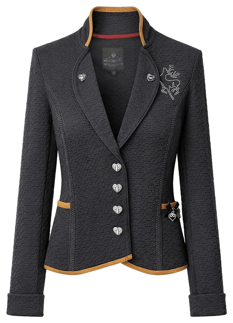 LARA JACQUARD Damen-Jacke Schwarz Vorderansicht als Freisteller – Hangowear