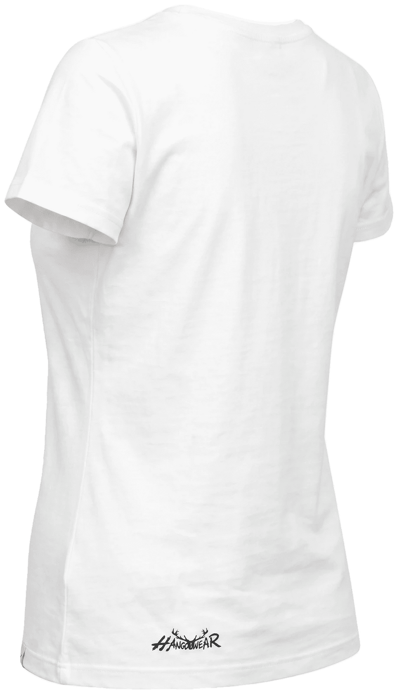 MARGA Damen-Shirt Weiß Rückansicht in Trageform – Hangowear