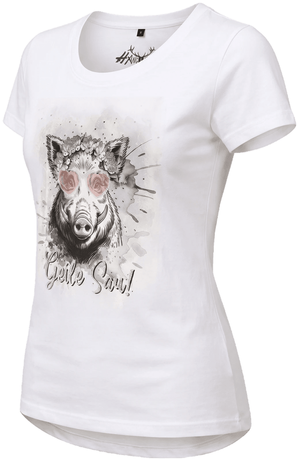 MELITTA Damen-Shirt Weiß Vorderansicht in Trageform – Hangowear
