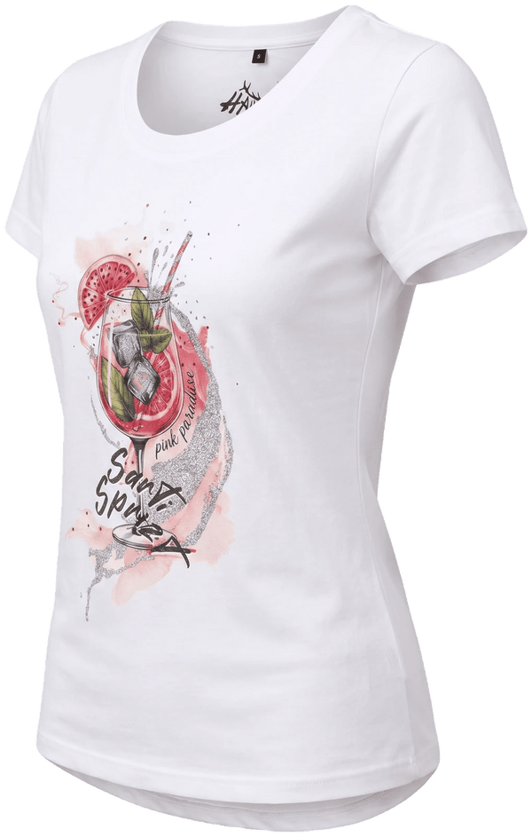 MELLI Damen-Shirt Weiß Vorderansicht in Trageform – Hangowear