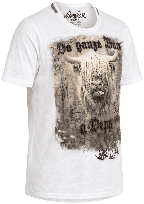 MERLIN Herren-Shirt Weiß Vorderansicht in Trageform – Hangowear