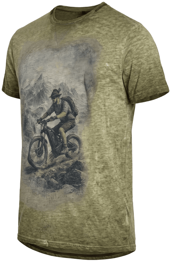 MILENKO Herren-Shirt Oliv Vorderansicht in Trageform – Hangowear