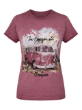 MILLA ROT Damen-T-Shirt Weinrot mit Campingbus-Print Vorderansicht – Hangowear