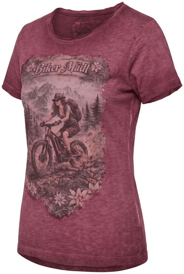 MINDY Damen-Shirt Weinrot Vorderansicht in Trageform – Hangowear