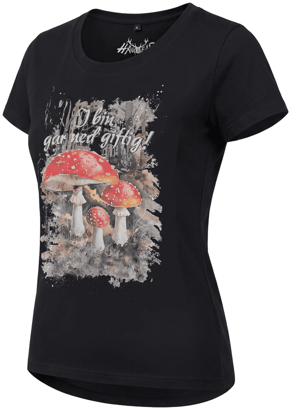 MIRA Damen-Shirt Schwarz Vorderansicht in Trageform – Hangowear