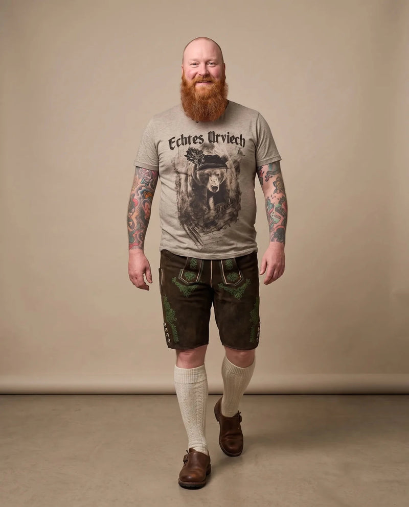 MIRKO Herren-Shirt Greige am Model in Bewegung – Hangowear