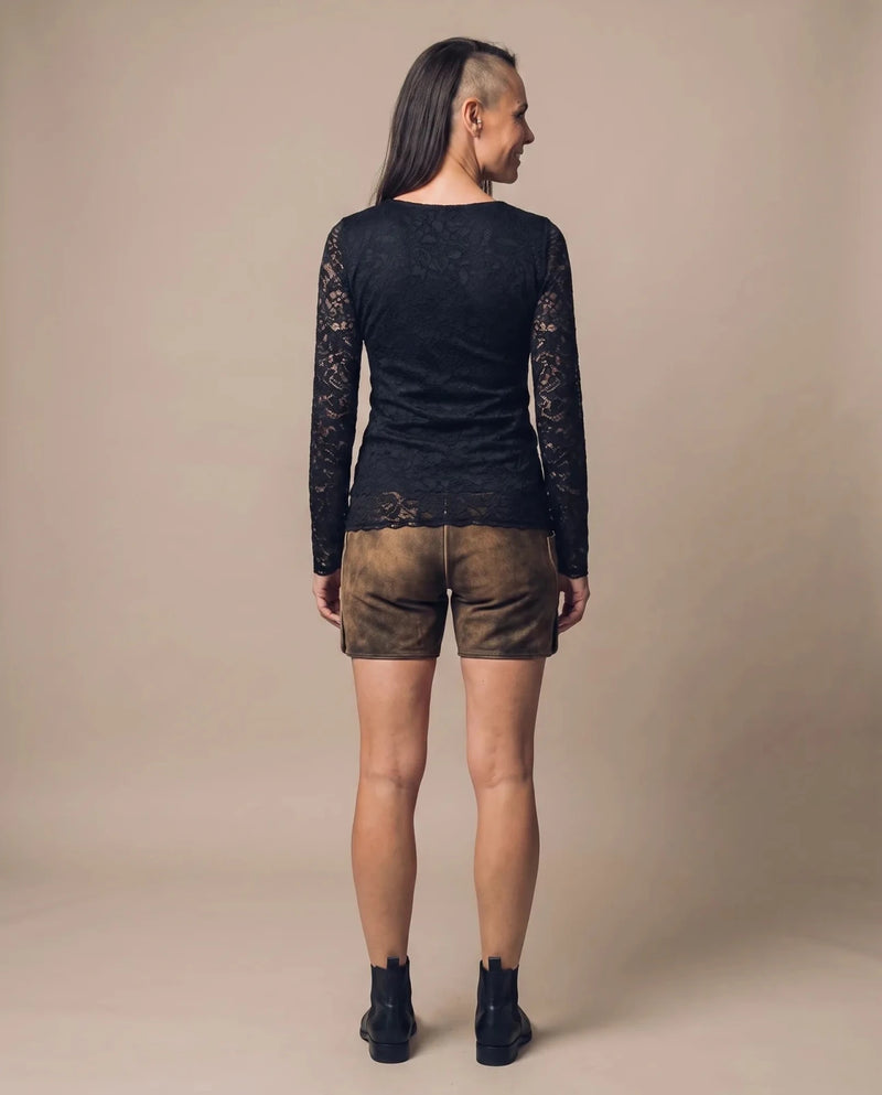 MISTY Damen-Shirt Schwarz am Model, Rückansicht – Hangowear
