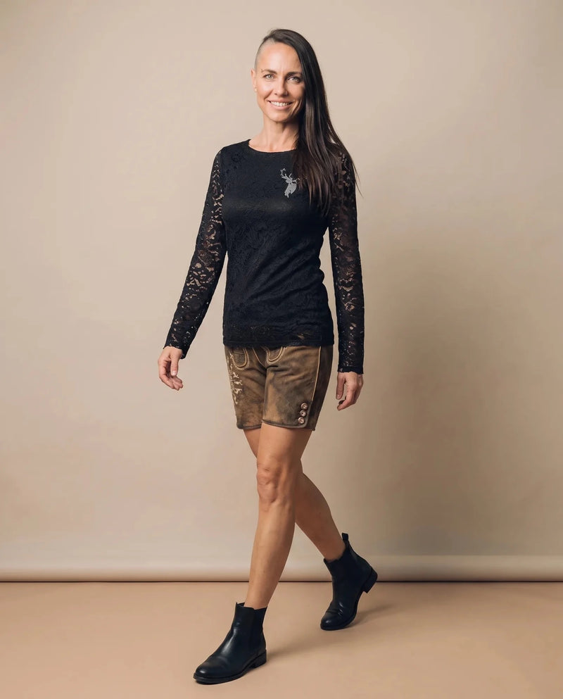 MISTY Damen-Shirt Schwarz am Model in Bewegung – Hangowear