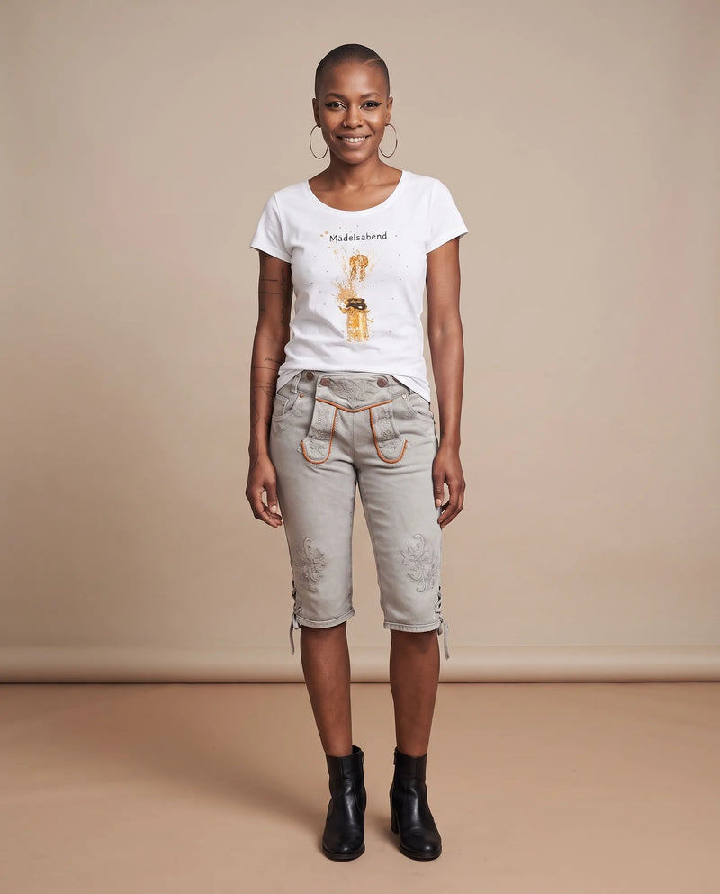 OVIDA BERMUDA Damen-Hose Hellgrau am Model, Vorderansicht – Hangowear