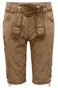Hangowear RALKO Vegane Lederhose Herren Hellgrau – Kurze Trachten-Jeans mit Eichenlaub-Stickereien für Oktoberfest