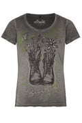 WIARA Trachtenshirt Damen Grau – Hangowear Kurzarm Shirt mit Bergliebe Print für Trachtenmode