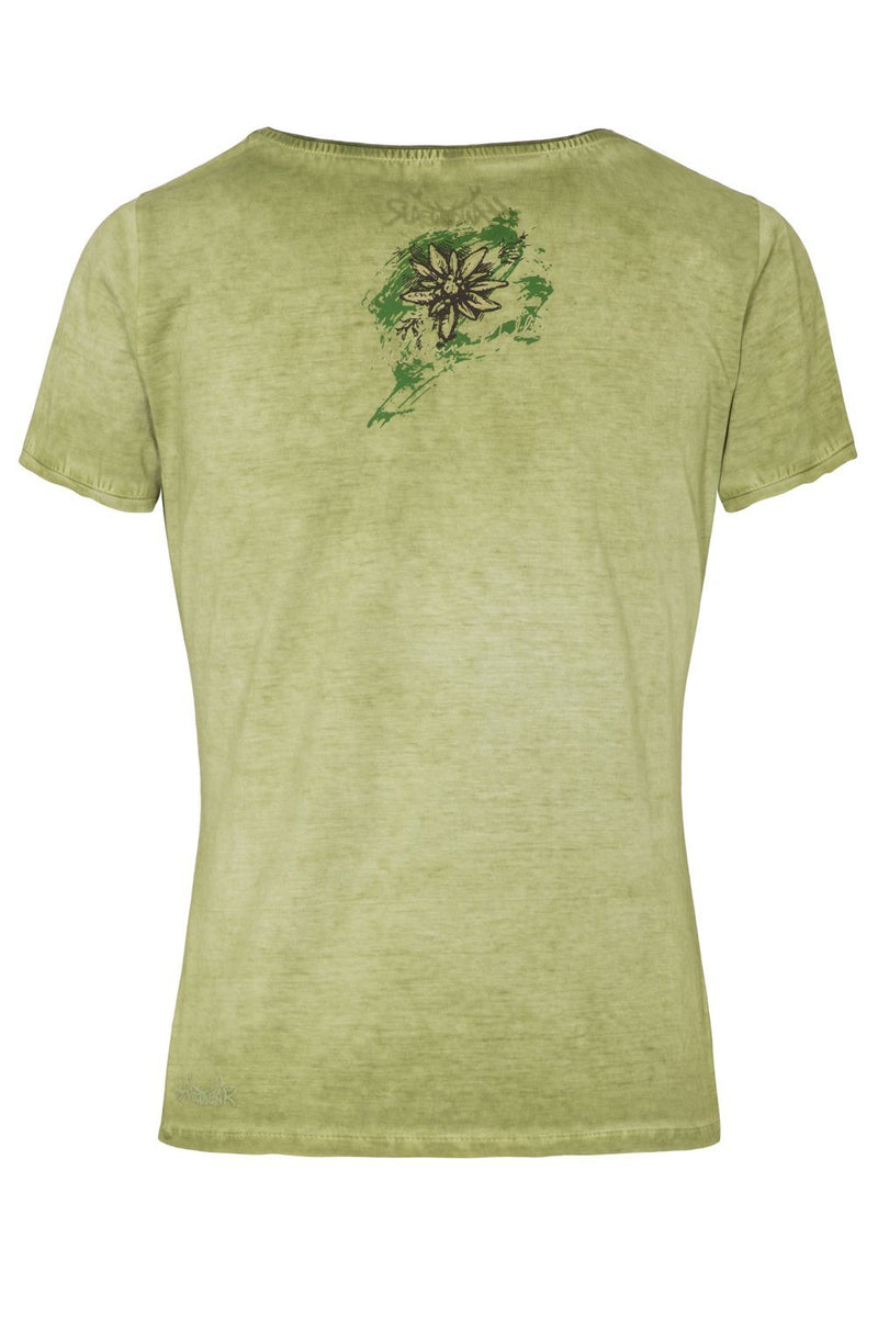 WIARA Trachten-T-Shirt von Hangowear – Rundhals Kurzarmshirt mit Alpenmotiv und offenen Kanten